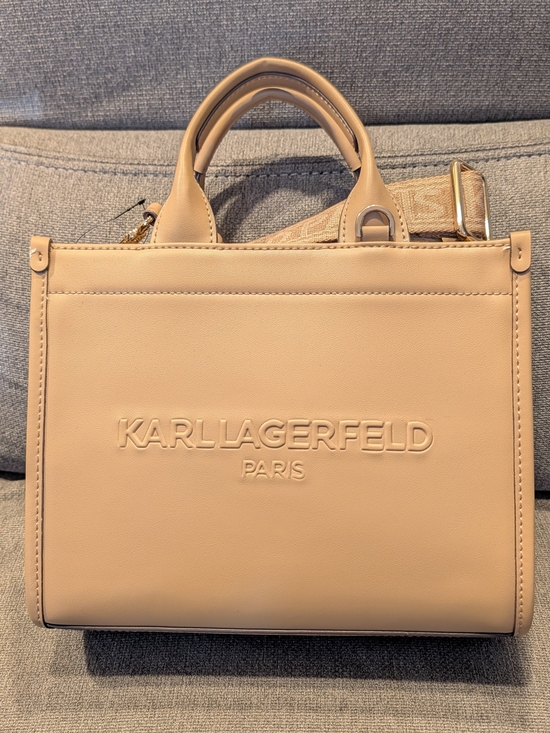 Karl Lagerfeld Handbags - Karl Lagerfeld Beige Top-Handle Satchel with Gold Hardware